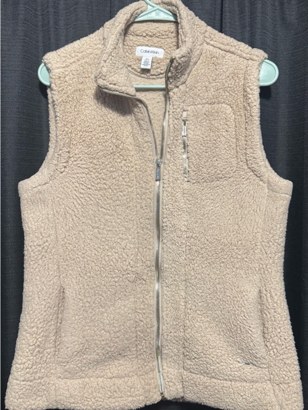 Calvin Klein Cream Sherpa Zip-Up Vest